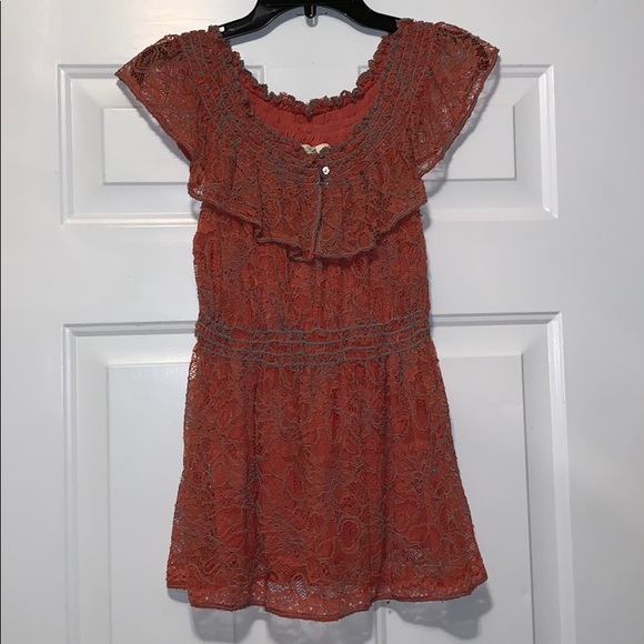 Nurture by Lamaze Tops - Mixture Lace Blouse Large Rust Orange Boho Off Shoulder Ruffle Top Feminine Chic